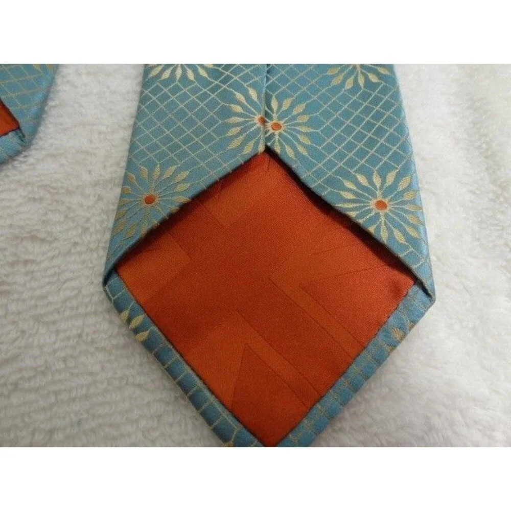 Men's BEN SHERMAN Orange Circle Burst Diamond Checkered Silk Neck Tie